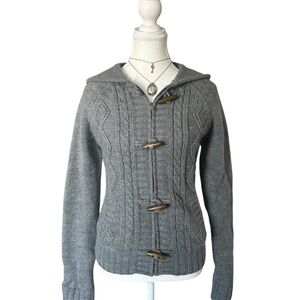 Y2K “Roxy” Chunky Grey Cable Knit Button-up Sweater with Hood
